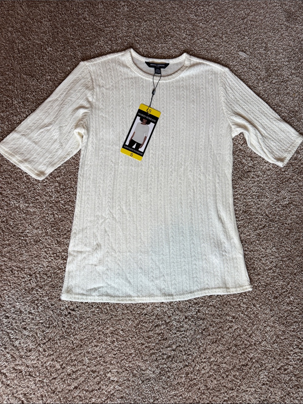 Mario Serrani Cream Short-Sleeve Textured Knit Top